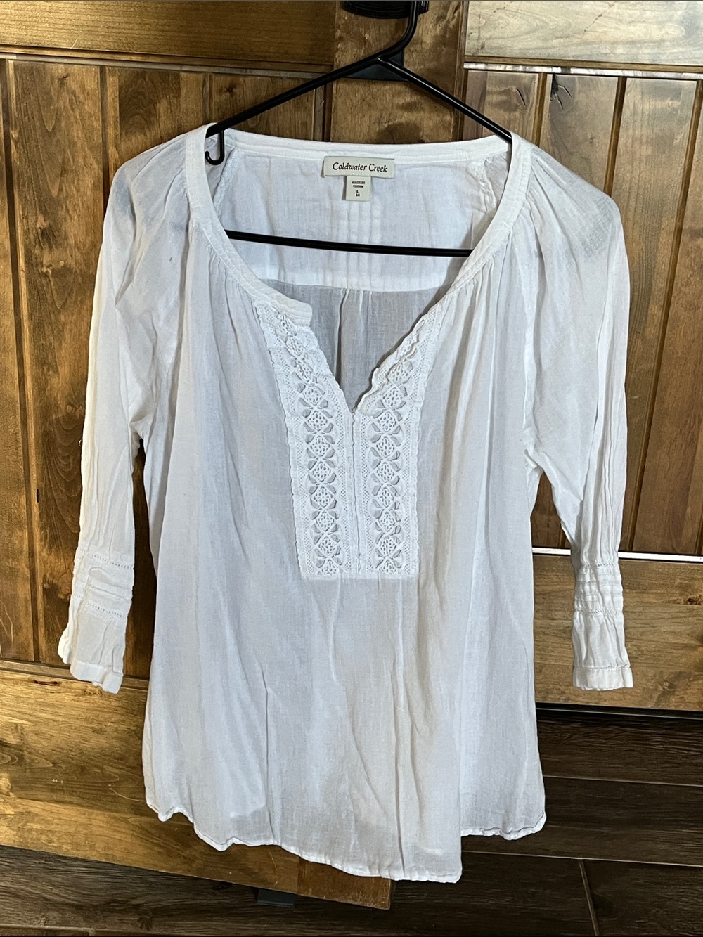 Coldwater Creek White Lace-Trim Peasant Tunic